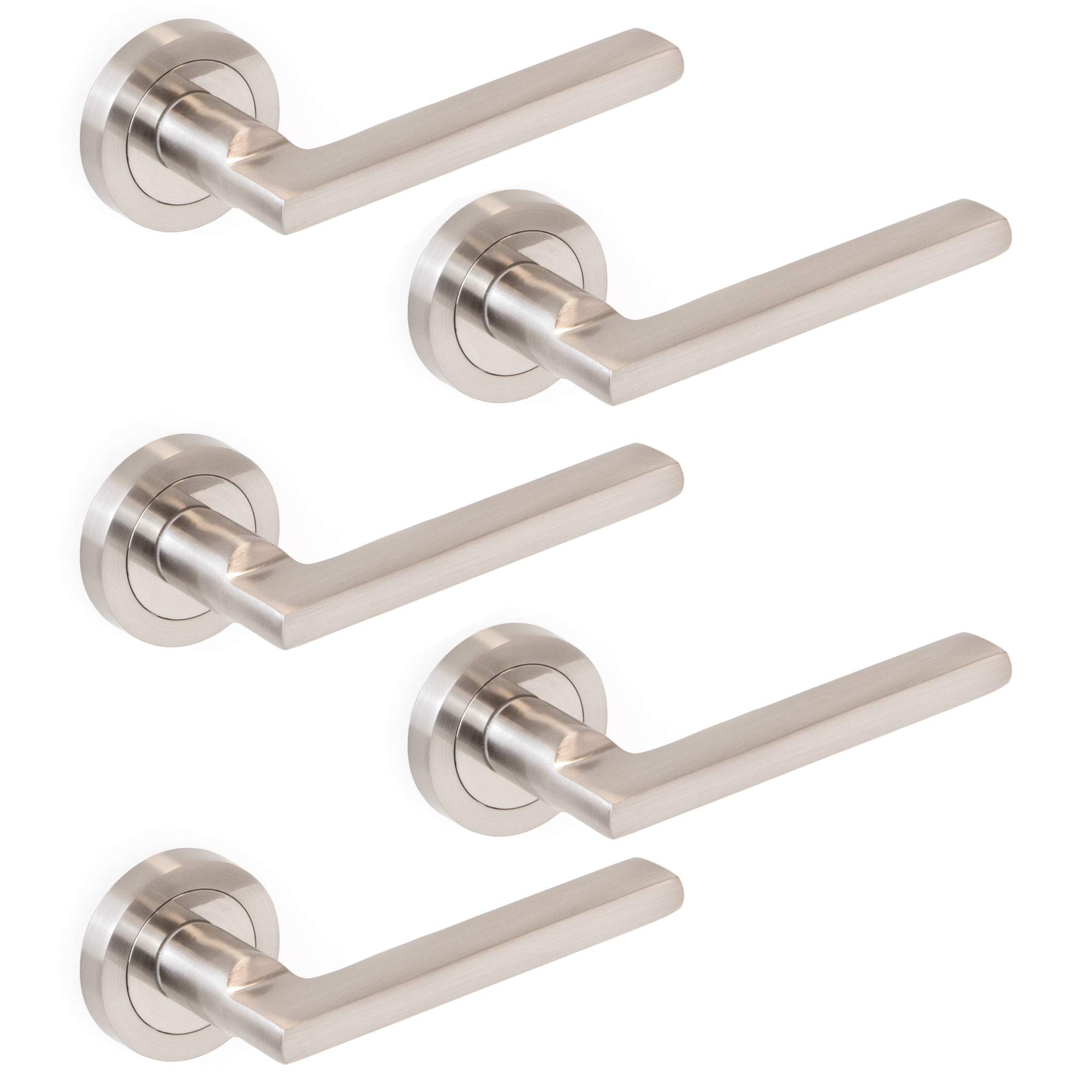 Emuca - Internal Door Handles, Batch of 5 Sets of Internal Door Handles with D.50mm (1,9 inch) Rose, Aluminium and zamak, Satin Nickel.