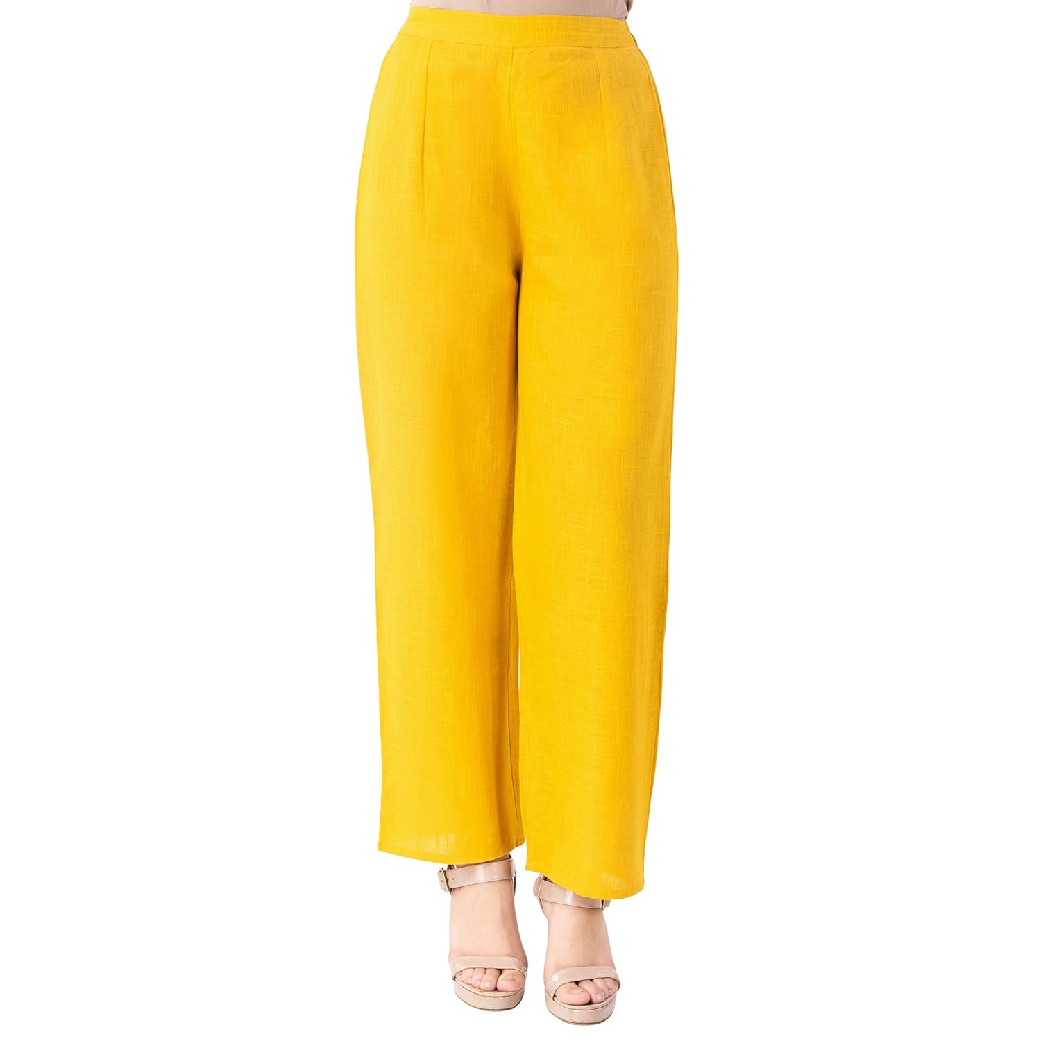 khushal k women's cotton solid yellow palazzo pant