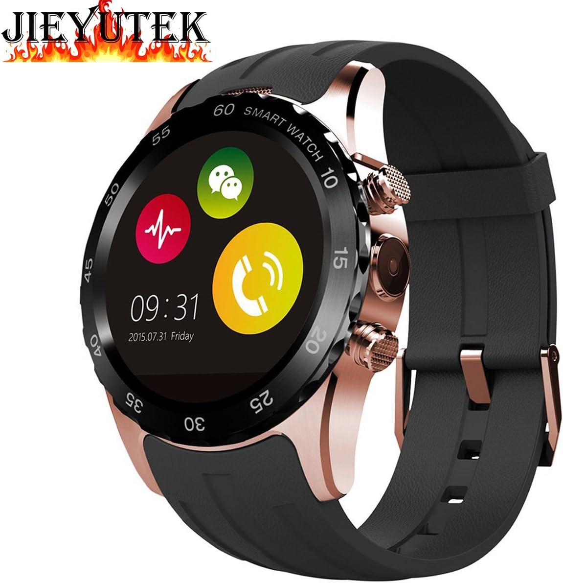 Aberobay KW08 Smartwatch 1.22 Inch HD IPS LCD Circular Touch Screen 240204 pixel Resolution 0.3M Camera Bluetooth Smart Watch Support SIM Card Anti-lost GPS Heart Rate Monitor Fitness-Gold+Black