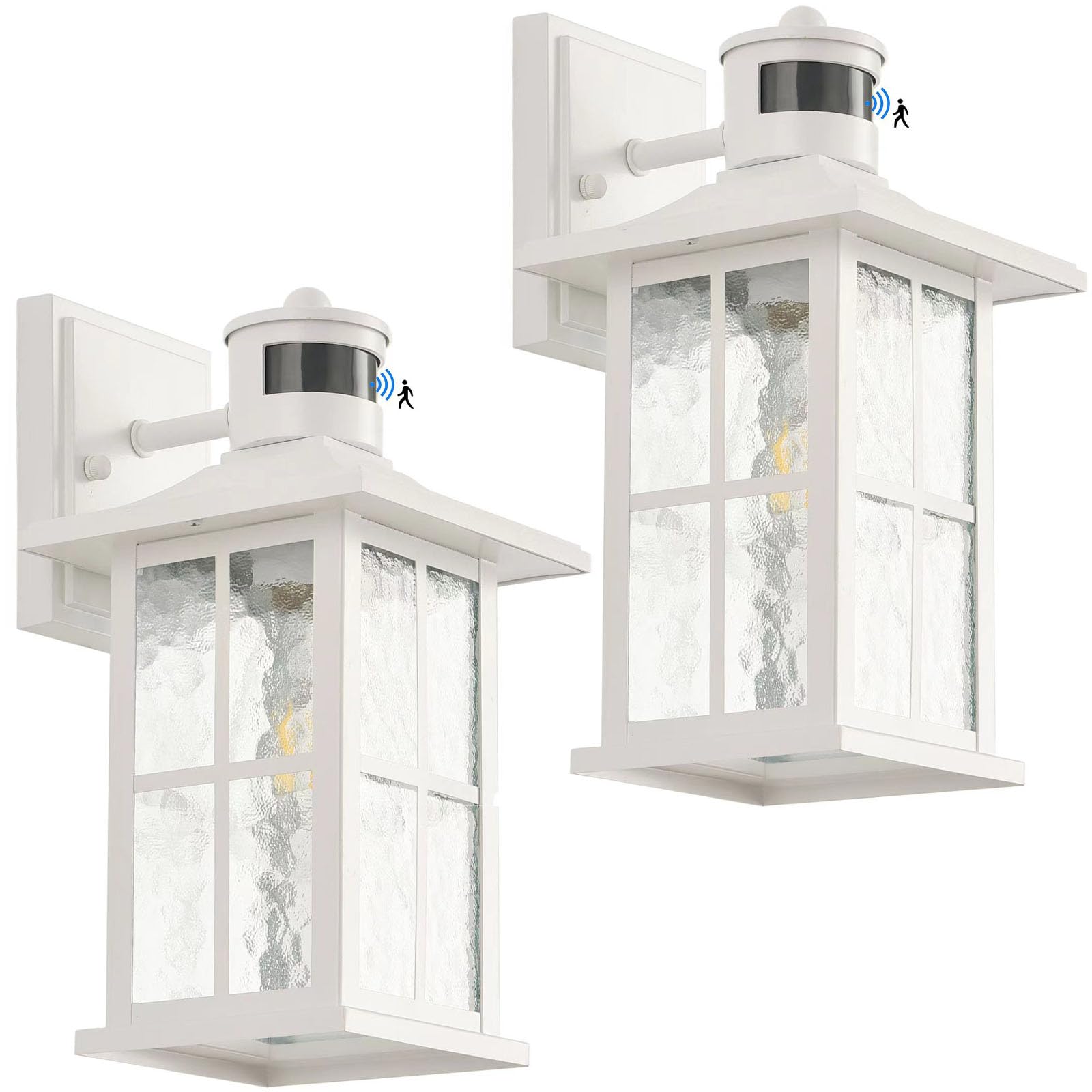 Photo 1 of FLEDAVID 2 Pack Motion Sensor Porch Lights Dusk to Dawn Outdoor Wall Lantern White Exterior Sconce Lighting Fixtures Waterproof Outside Garage Lamp Wall Mount for House Patio Front Door