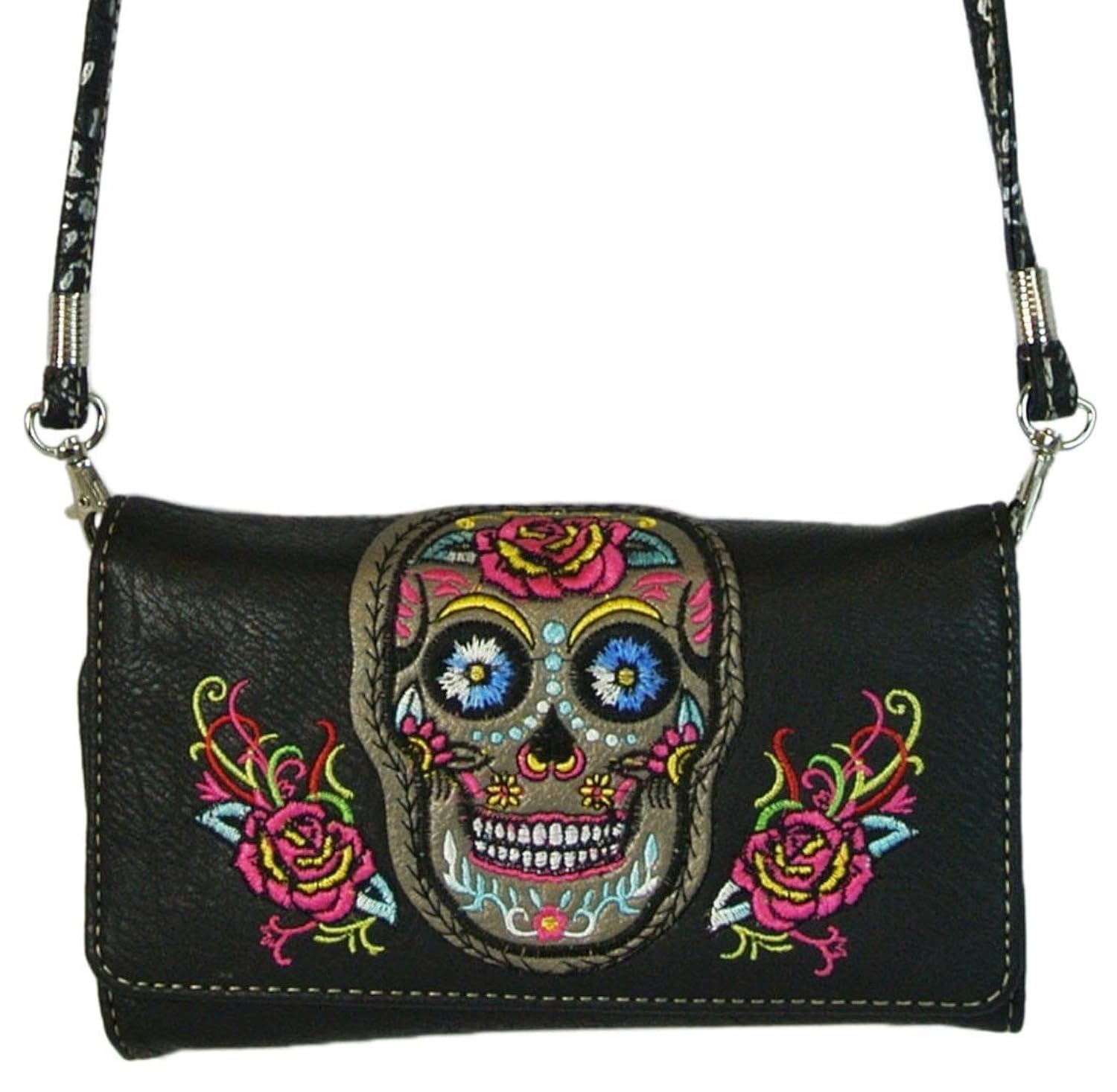 Sugar Skull Wallet CC Organizer with Cross Body Strap Day of The Dead