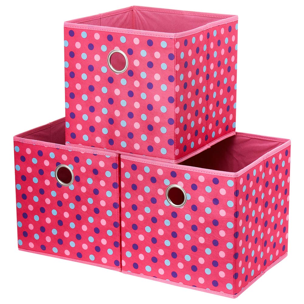 HSDT 3 Cube Storage Box Foldable Fabric Polka Dot Pink Storage Box Storage Cube Bins 25.4x25.4x25.4 CM Baskets for Closet Shelves Cube Storage Unit Drawers,QY-SC15-3