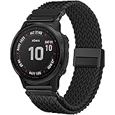 CUNUJIX Quick Fit Braided Watch Bands Compatible with 20mm Garmin Fenix 8 43mm/ Fenix 7S/ Fenix 6S/ Fenix 5S /epix Pro 42mm, Magnetic Stretchy Nylon Elastic Fabric Strap for Garmin Approach S70 42mm