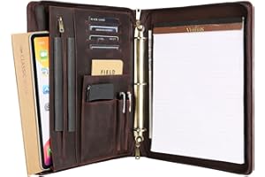 DUKE&COW Leather Portfolio Binder, Vintage 3 Ring Binder Padfolio Organizer, Personalized Portfolio for Men, iPad Laptop Padfolio with Zipper (Dark Brown, Non-Custom)