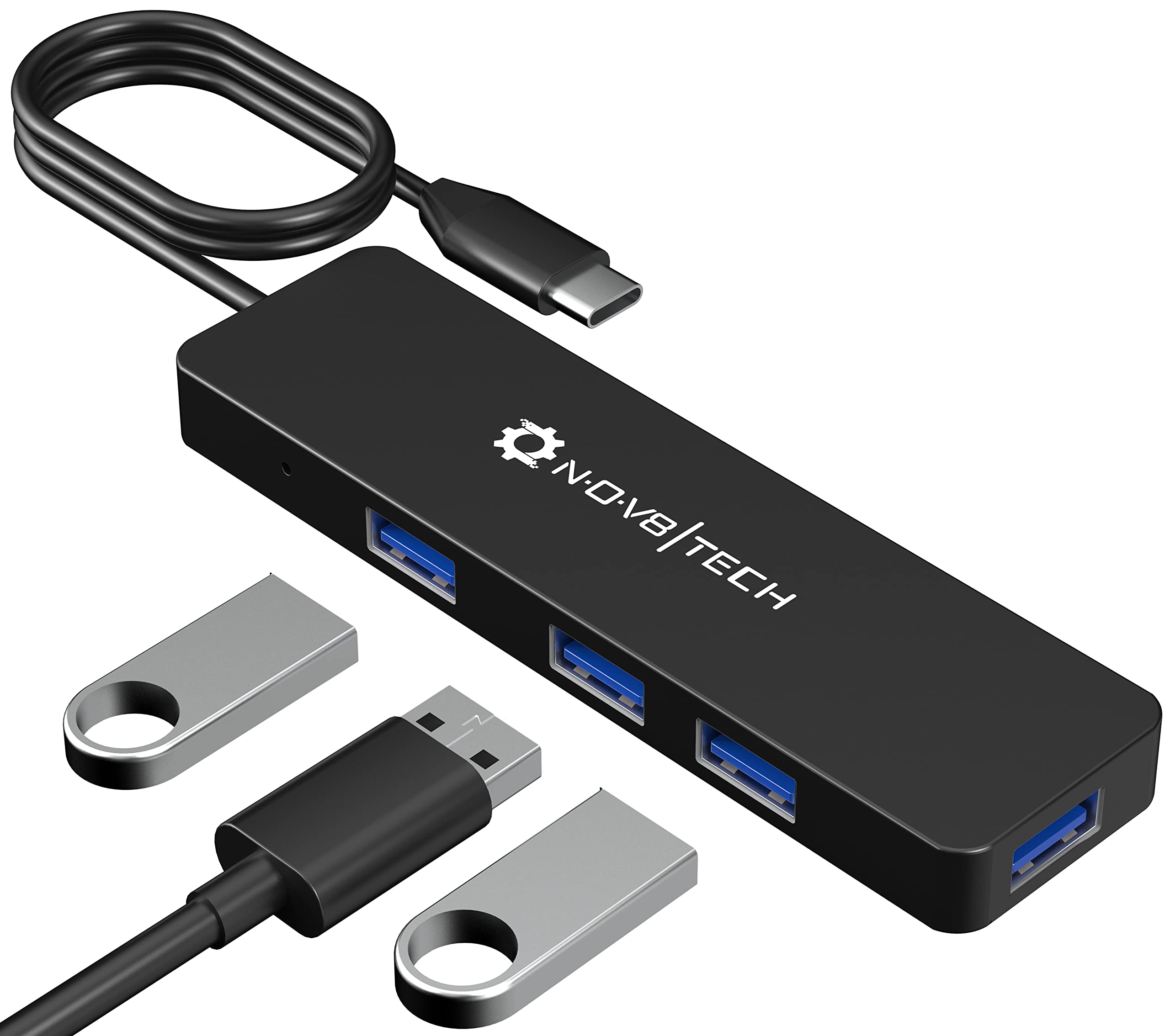 NOV8Tech 4-Port C Hub with 2 ft Extended Cable, C to Hub 4 ports USB 3.0, C to Type A for MacBook, Mac Pro, Mac Mini, iMac, & Type C Devices