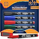Scribbledo 4 Magnetic Dry Erase Markers Fine Tip Assorted Classic Colors Low Odor Whiteboard Markers with Eraser Cap Thin Ski