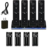 DTianSir 4 in 1 Wii Remote Charger,Charging Station with 4 Pack 2800mAh Rechargeable Battery,Plugs,USB Cable for Wii/Wii U Remote Controller (Black)