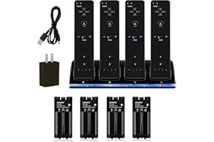 DTianSir 4 in 1 Wii Remote Charger,Charging Station with 4 Pack 2800mAh Rechargeable Battery,Plugs,USB Cable for Wii/Wii U Remote Controller (Black)