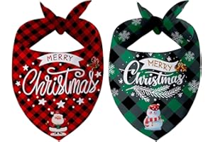 AXITTA 2 Pack Christmas Dog Bandanas Double-Sided Plaid Snowman Santa Dog Christmas Bandana for Puppy Costume Christmas Decorations Multiple Sizes Offered Triangle Xmas Pet Scarf Bibs Kerchief Gifts