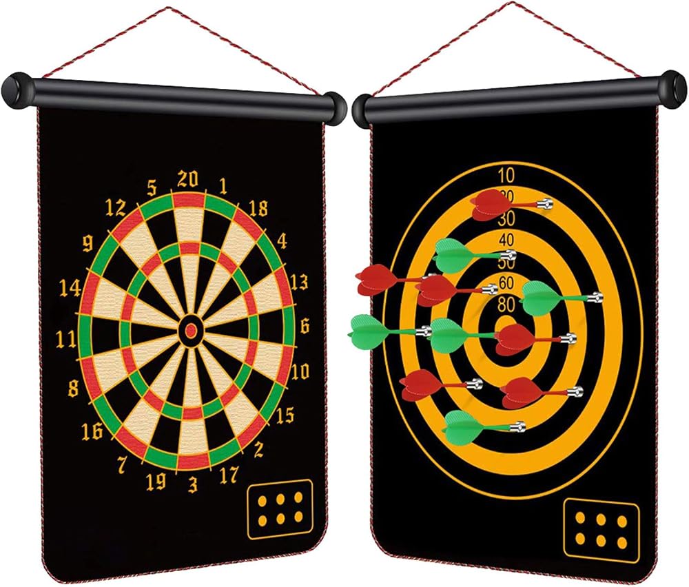 Mistep Magnetic Dart Board 15 Inch Two Sided Darts Set with 12 Darts