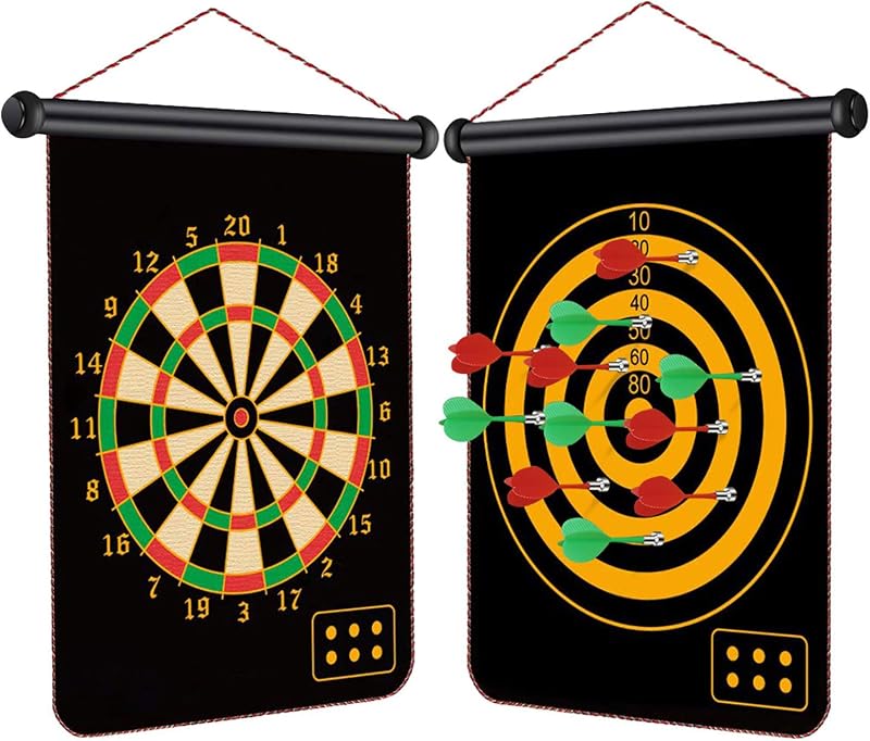Mistep Magnetic Dart Board 15 Inch Two Sided Darts Set with 12 Darts