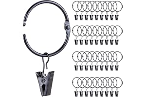 ROONOO 36 Pack Openable Metal Curtain Rings with Clips, 1.26 Inch Interior Diameter, Fits 0.75-1" Rod, Heavy Duty Rustproof Decorative Vintage Drapery Rings Curtain Hooks Clips Rod Hangers, Black