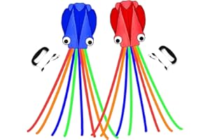 Simxkai 2 Pack Octopus Kites for Kids & Adults, 28''*158'' Large Soft 3D Beach Kite Easy to Fly for Boys & Girls (Red & Blue)