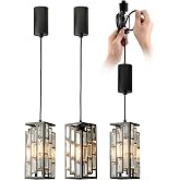 mirrea H-Type Black Rectangular Mini Crystal Track Lighting Pendant with E26 Socket, Adjustable Track Pendant Lights Kitchen Island for Kitchen, Dining Room and Living Room, Pack of 3