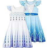Jurebecia Girls Nightgowns Princess Sleepwear 2-Pack Nightdress Flutter Sleeves Pajamas Nighties Dress for Toddler Kids 1-10Y