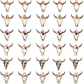DANUDON 30PCS Enamel Cow Head Shaped Charms, Alloy Cattle Mini Cow Charms Ox Head Animal Pendants with Flower Pattern for DIY Necklace Bracelet Jewelry Making, 6 Styles