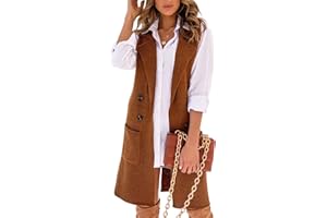Danedvi Women Open Front Lapel Collar Cardigan Vest Button Down Long Sweaters Cardigan Solid Outerwear Coats