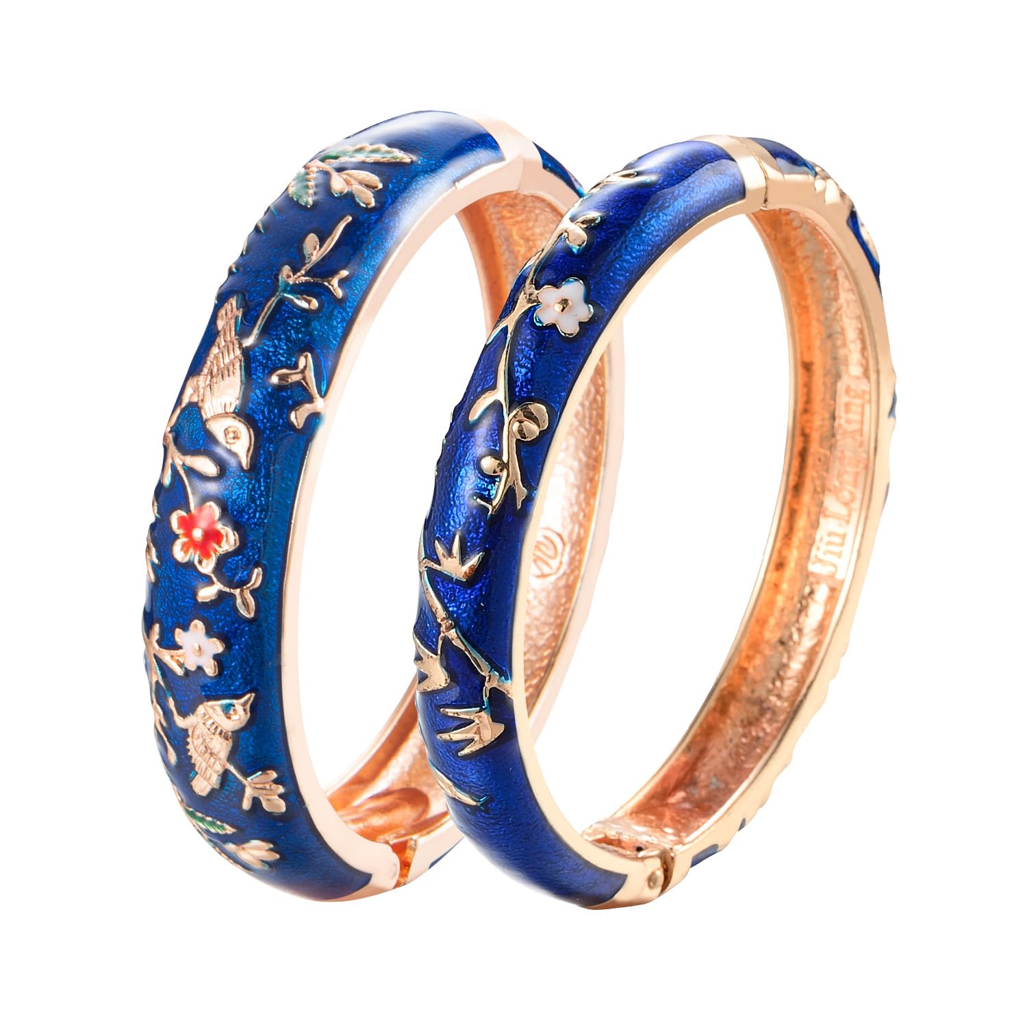 UJOY Enamel Bangle for Women, Handmade Floral Vintage Bracelet for Lady, Jewellery keepsake - 2Pcs (Elegant Green & Silver Matching Bracelets for Couples, Glaucous Valentines keepsakes for Her