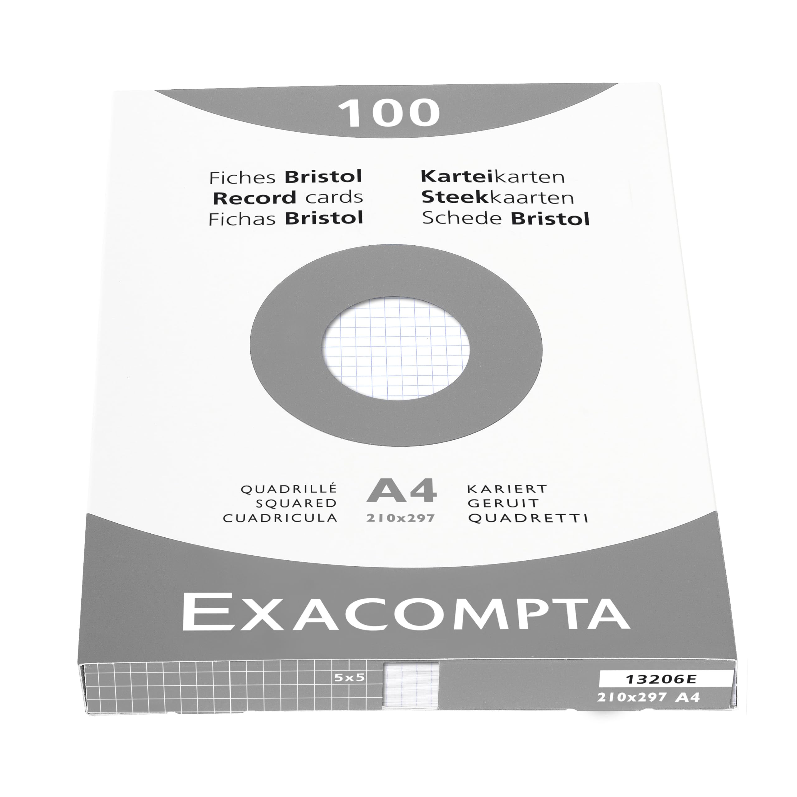 Exacompta - Ref 13206E - Bristol Squared Record Cards (Pack of 100) - A4 in Size, 205gsm Card, Compatible with Printers - Suitable for Exam Revision & Notes - White — image 1