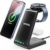 Intoval 3 in 1 Wireless Charging Station for iPhone and Apple Watch,Fast Wireless Charger Stand,Compact Desk Charging Dock for iPhone17 16 15 14 13/Pro/Max, iWatch11 10 9 Ultra/SE 3/3,AirPods