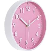 PATIKIL 8 Inch Wall Clock, 3D Number Quartz Battery Operated Silent Non-Ticking Round Wall Clocks for Office Bedroom Decorative, Pink