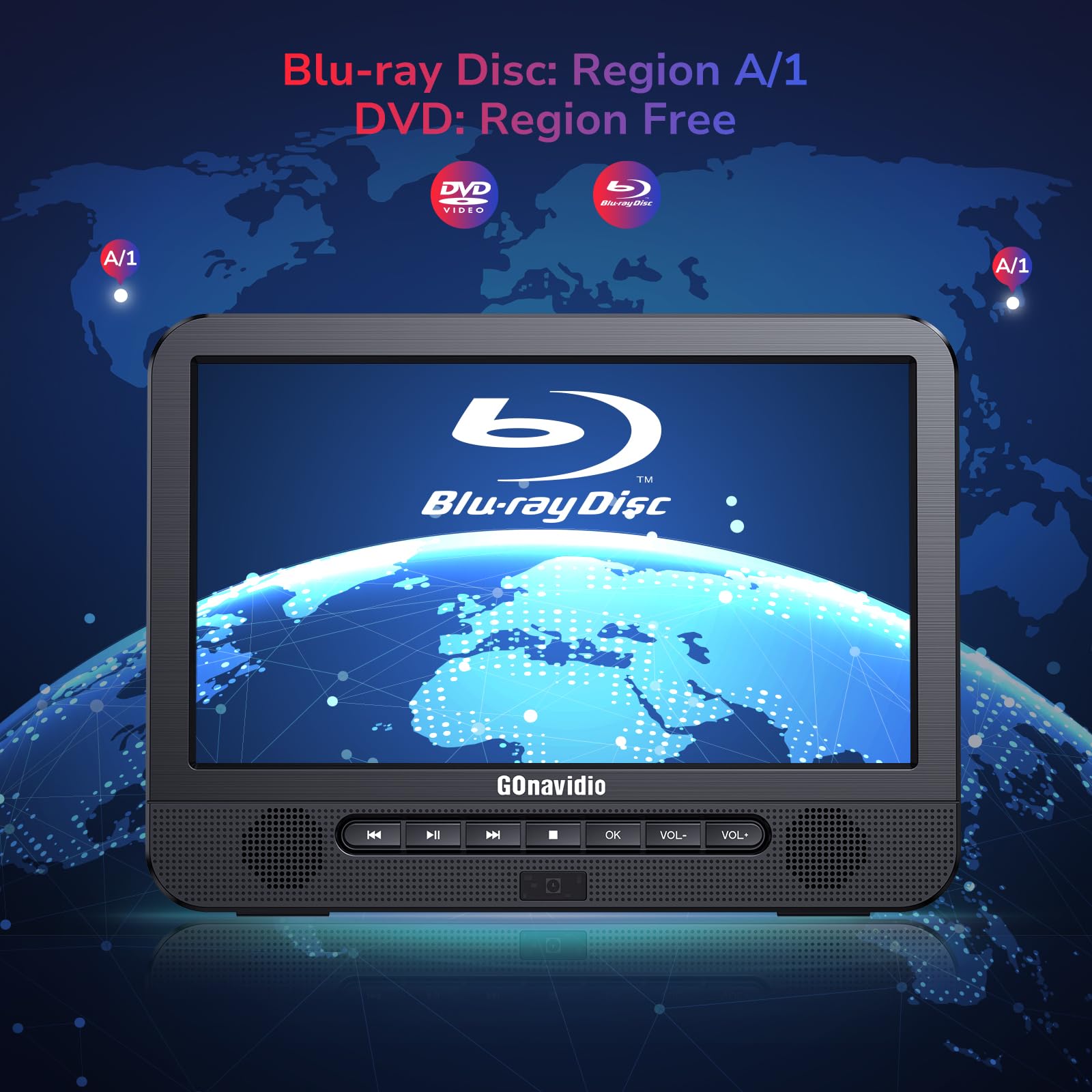 10.1'' Portable Blu Ray Players for Car with Rechargeable Battery, Dual Screen Blu Ray DVD Players Support 1080P Video, Dolby Audio, HDMI Out, Sync Screen, Last Memory, USB/SD, Play A Same Movie