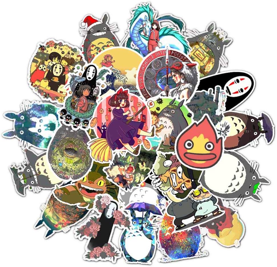 Beautymei Anime Cartoon Bumper Patches Decals Car Stickers Motorcycle Bicycle Skateboard Luggage Phone Pad Laptop Stickers, 50Pcs(Miyazaki Hayao Anime)