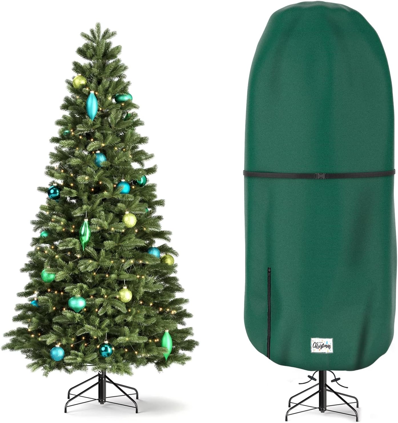 Holiday Décor Storage - Riuog Upright Christmas Tree Storage Cover,Tear Resistant Adjustable Christmas Tree Storage Bag for 7.5 Foot Artificial Tree Standing with Ornaments