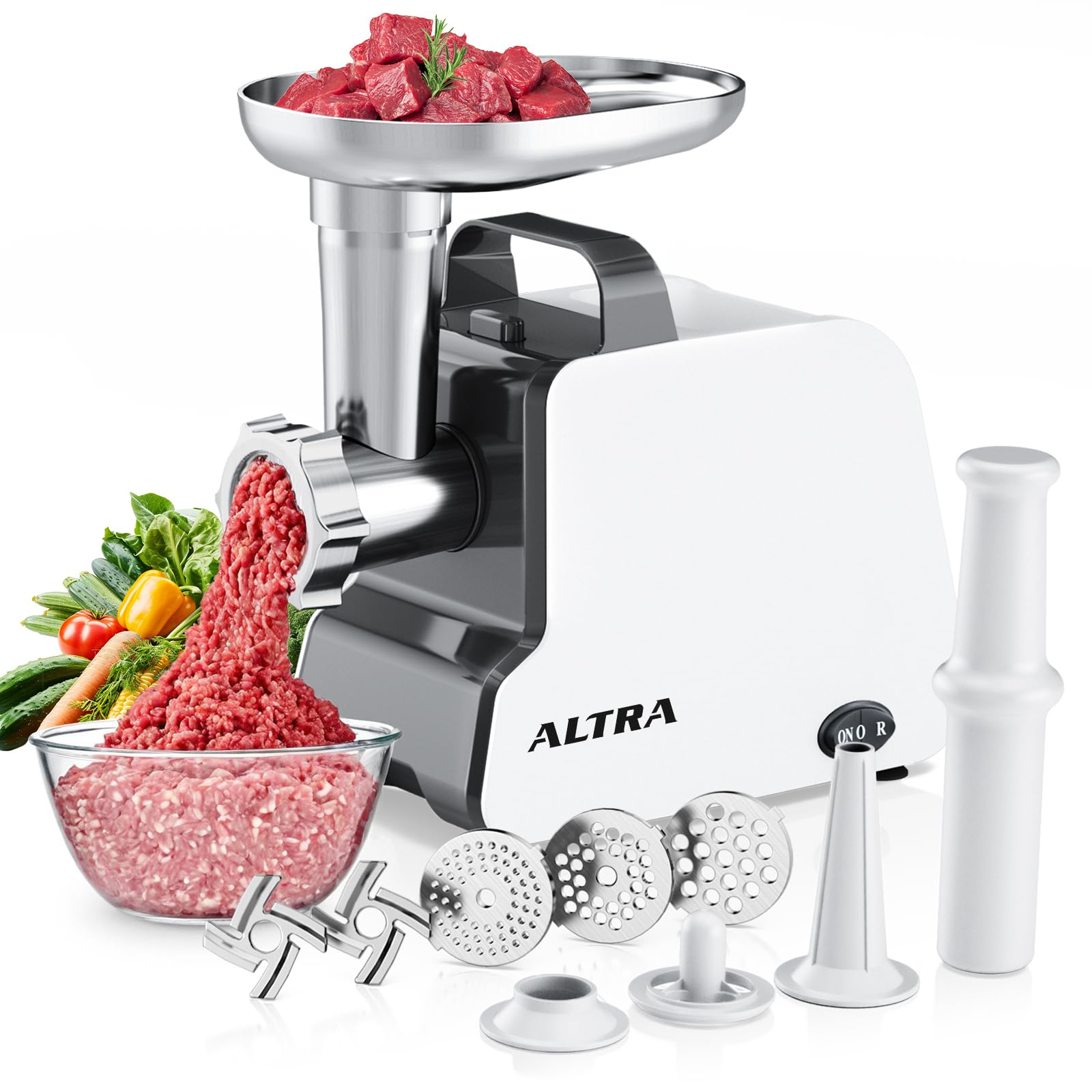 Photo 1 of *MINOR DAMAGE - USED*
Electric Meat Grinder, 2300W Max, Heavy Duty Sausage Stuffer with 2 Blades, 3 Grinding Plates, Sausage Tube & Kubbe Kit, Home Kitchen Meat Mincer with Handle (Black)