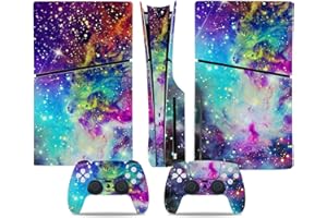 ROIPIN PS5 Slim Skin Disc Edition Console and Controller, PS5 Slim Stickers Vinyl Decals for Playstation 5 Slim Console and Controllers, Disk Edition (Colored Nebula)