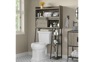 Furniouse Over The Toilet Storage Cabinet with Toilet Paper Holder Stand, Mass-Storage Over Toilet Bathroom Organizer with Sliding Door, Space-Saving Rack, for Bathroom, Laundry(Gery)