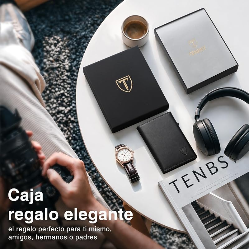 Carteras para Hombre Cartera Hombre Slim con Monedero y Protección RFID, Lujoso Tarjetero Hombre en Cuero con 8 Compartimentos para Tarjetas, Regalo para Hombre