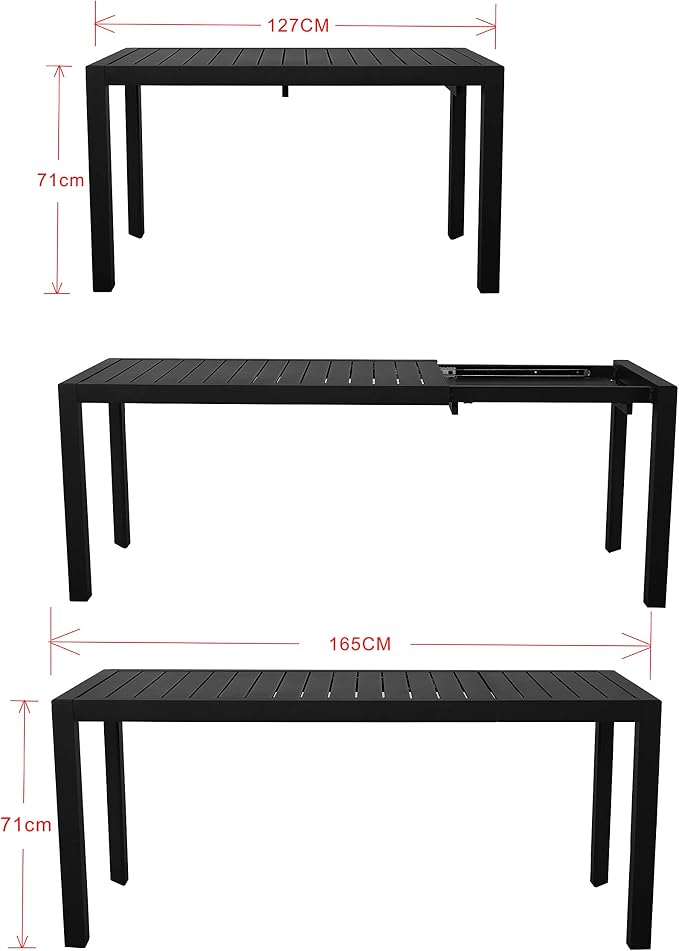 Chicreat - Mesa extensible de aluminio, 127-165 x 57 x 71, 5 cm ...