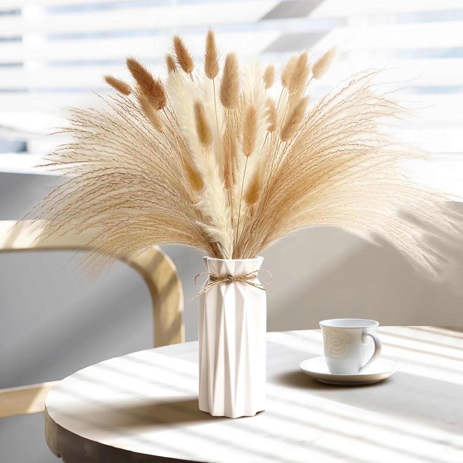 Dried & Preserved Flora - Wemk Pampas Grass with Vase Included, 90Pcs Dried Pampas Grass Decor, Natural Dried Pampas Grass, Fluffy Pampas Grasses for Home Decor Wedding Boho Decor