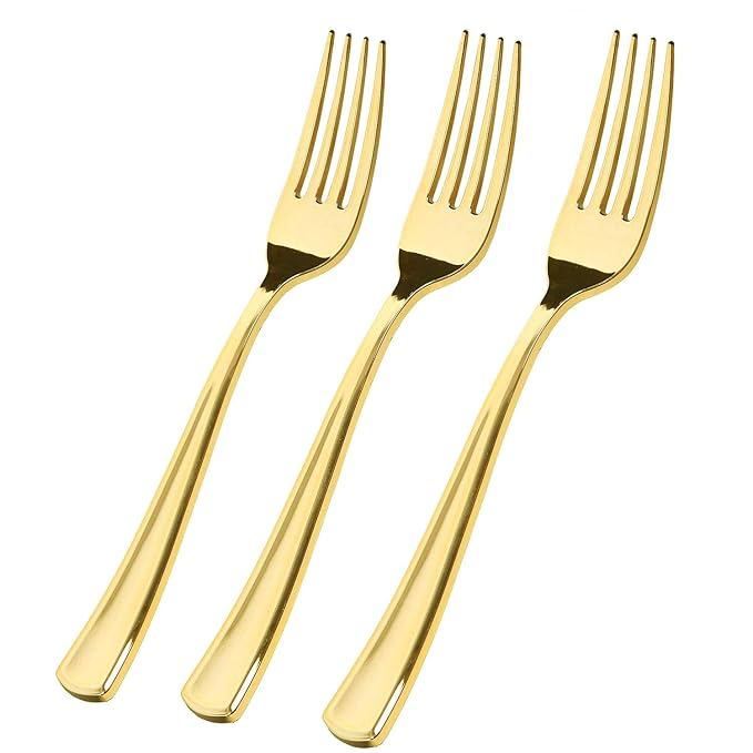 WDF 225 Gold Plastic Forks7.4inch Heavyweight Disposable Gold