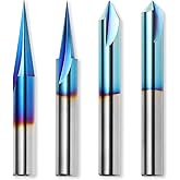 Genmitsu CNC Wood Carving Router Bits Set, 1/4'' Shank, 4 PCS, 15° Detail Carving Liner+ 20° Profile bit+ 60° & 90° V Groove,