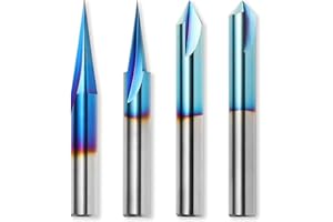 Genmitsu CNC Wood Carving Router Bits Set, 1/4'' Shank, 4 PCS, 15° Detail Carving Liner+ 20° Profile bit+ 60° & 90° V Groove,