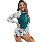 Women's Long Sleeves Rash Guard Athletic Swim Aztec Tankini Sets Swimsuit