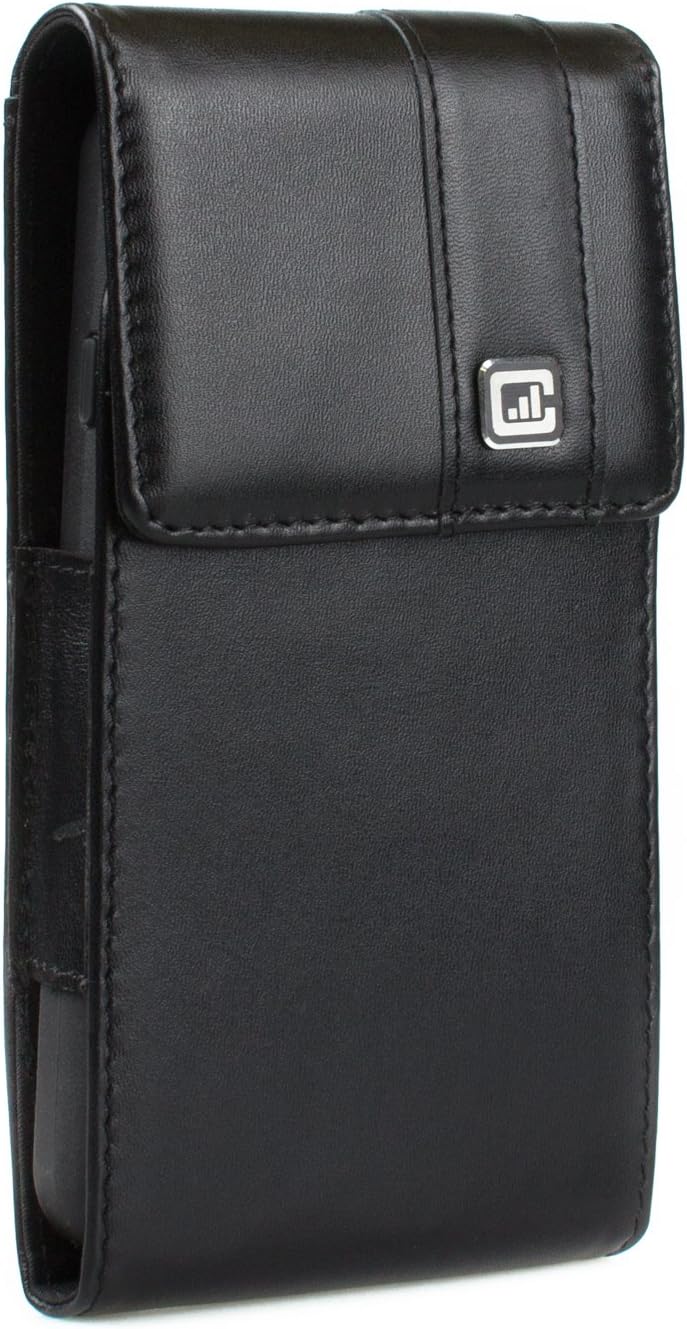 CASE123 MPS Mk II XLR Premium Genuine Leather Vertical Extra Large Oversized Swivel Belt Clip Holster for Apple iPhone 6 / 6s (4.7 in screen) for use with Otterbox Defender, Lifeproof FRE Waterproof Case, and Mophie Battery Case - Black Cowhide