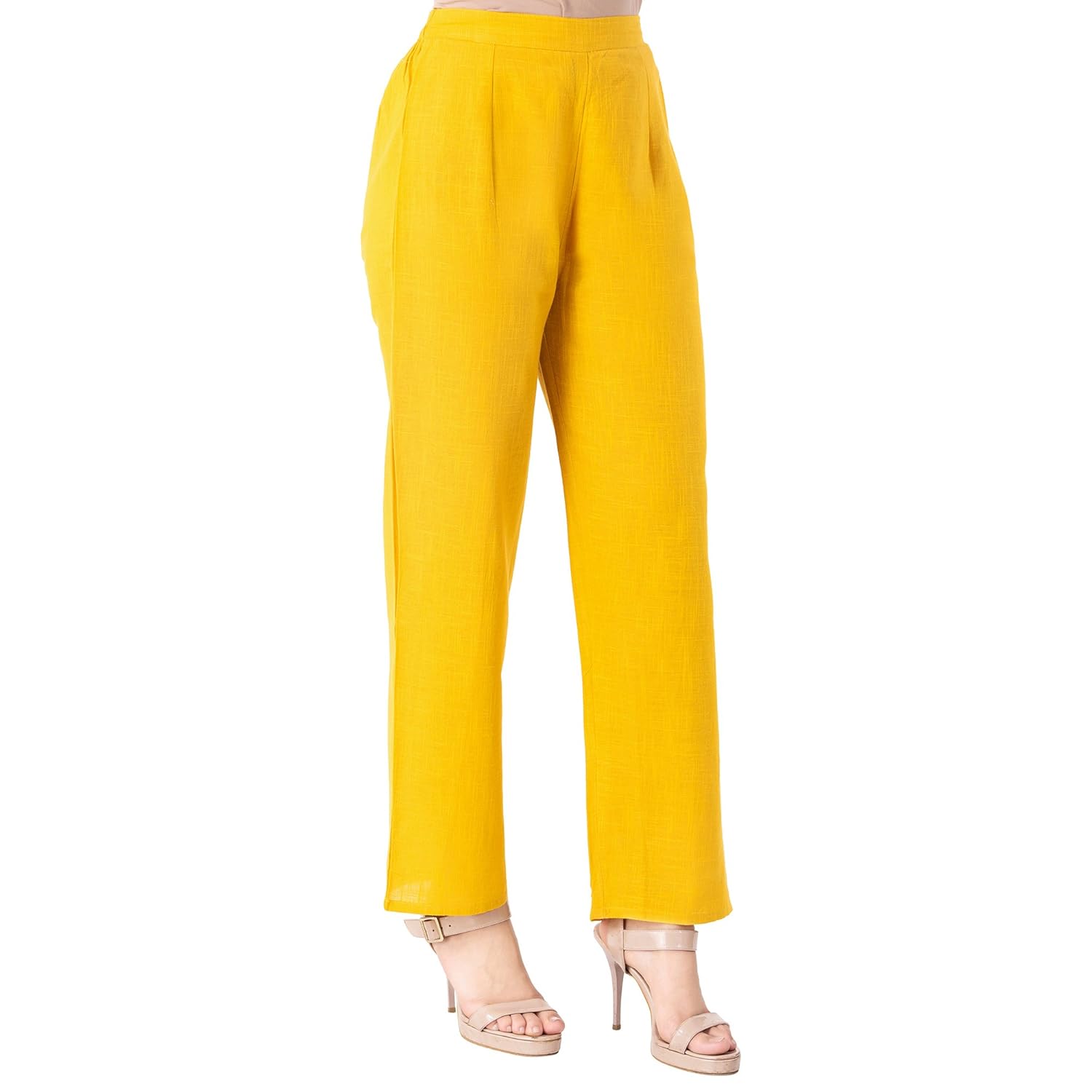 khushal k women's cotton solid yellow palazzo pant