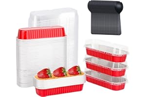 LNYZQUS Disposable Mini Cake Pans With Lids 100 Pack, 6.8oz Rectangle Mini Loaf Pan Baking Cups Muffin Tin,Aluminum Foil Cupcake Baking Tins Mini Loaf Containers For Christmas New Year-Red