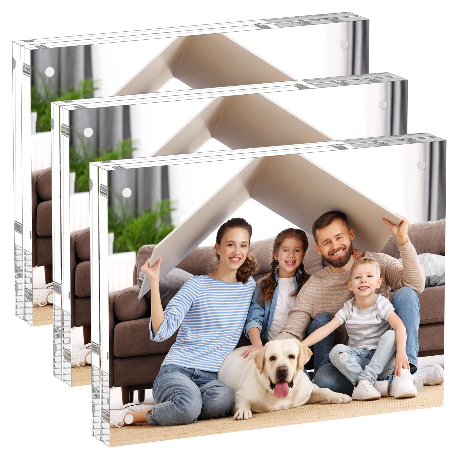 AITEE 6x8 Acrylic Picture Frames 3 Pack, 20% Thicker Block, Clear Picture Frames Freestanding Double Sided Magnetic Acrylic Lucite Frameless Transparent Square Frame Gift for Desktop Display