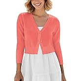 Urban CoCo Women's Cropped Cardigan V-Neck Button Down Knitted Sweater 3/4 Sleeve