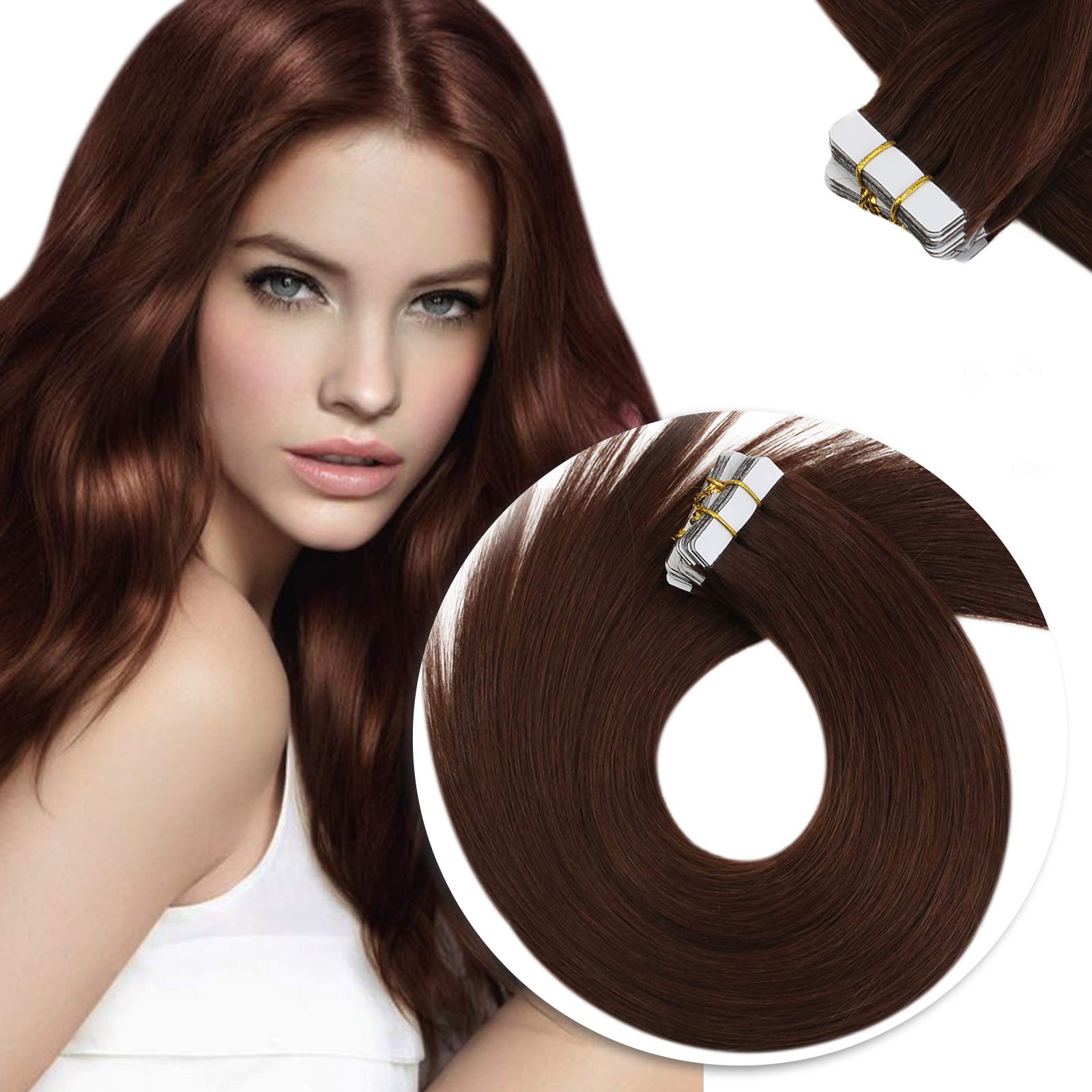 Tape in Hair Extensions Human Hair Auburn Red 22inch Auburn Brown Hair Extensions Tape in #33 Invisi