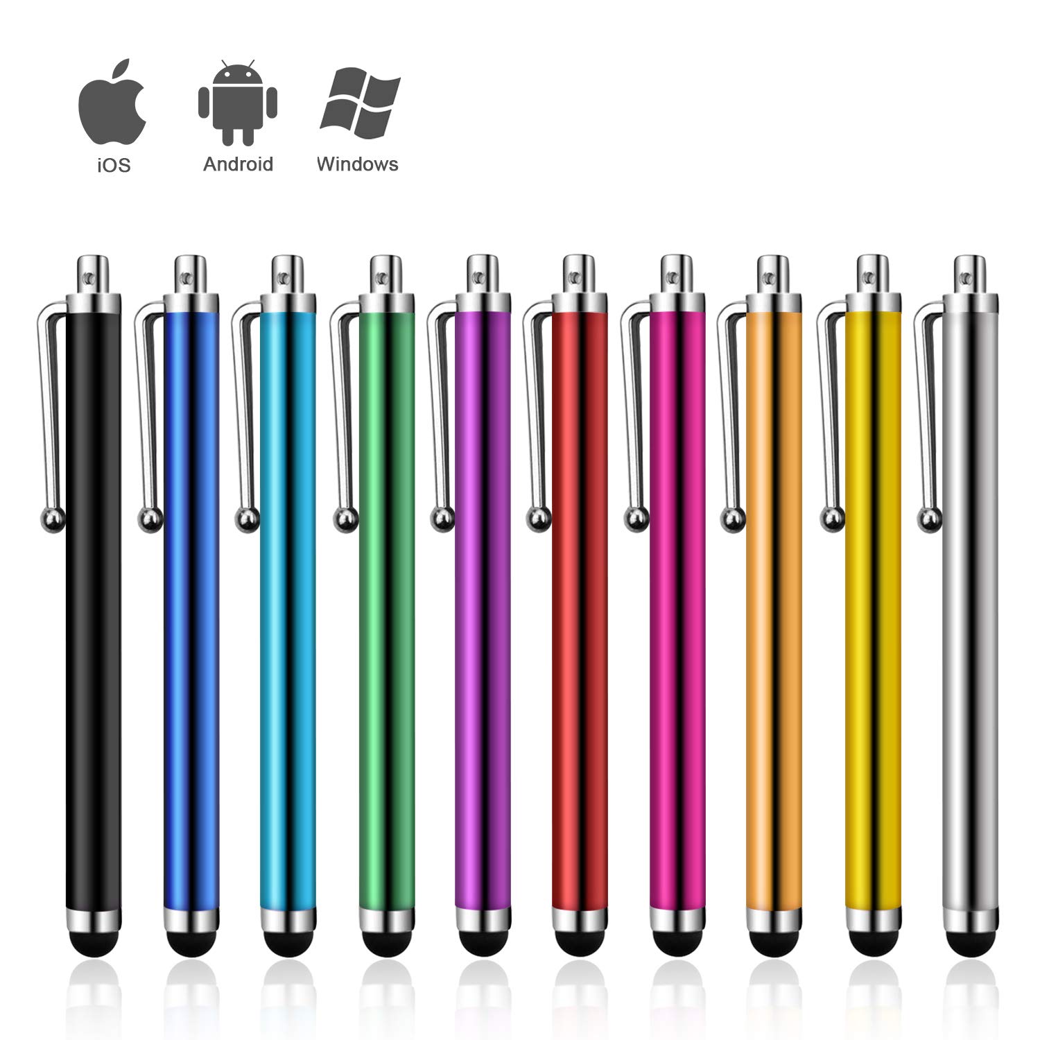 Mixoo Stylus Pen 10-Pack Universal Capacitive Touch Screen Pens for iPads, Tablets, Smartphones, Samsung Galaxy - Multiple Colors