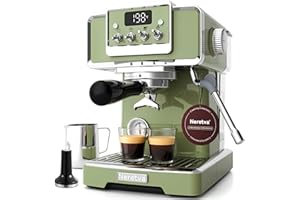 Neretva Espresso Machine, 58mm Professional Espresso Coffee Machine 15 Bar Retro Espresso Maker with Powerful Milk Frother & Visible Pressure Gauge for Home Barista Latte and Cappuccino Maker-Green