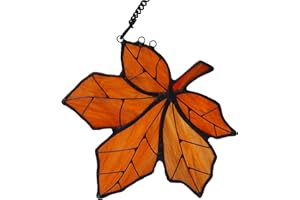 HAOSUM Maple Leaves Stained Glass Window Hanging,Fall Leaf Decorations, Suncatcher for Window,Stained Glass Maple Leaves Window Decoration for Office Party Home Decor Gifts for Women(Orange)…