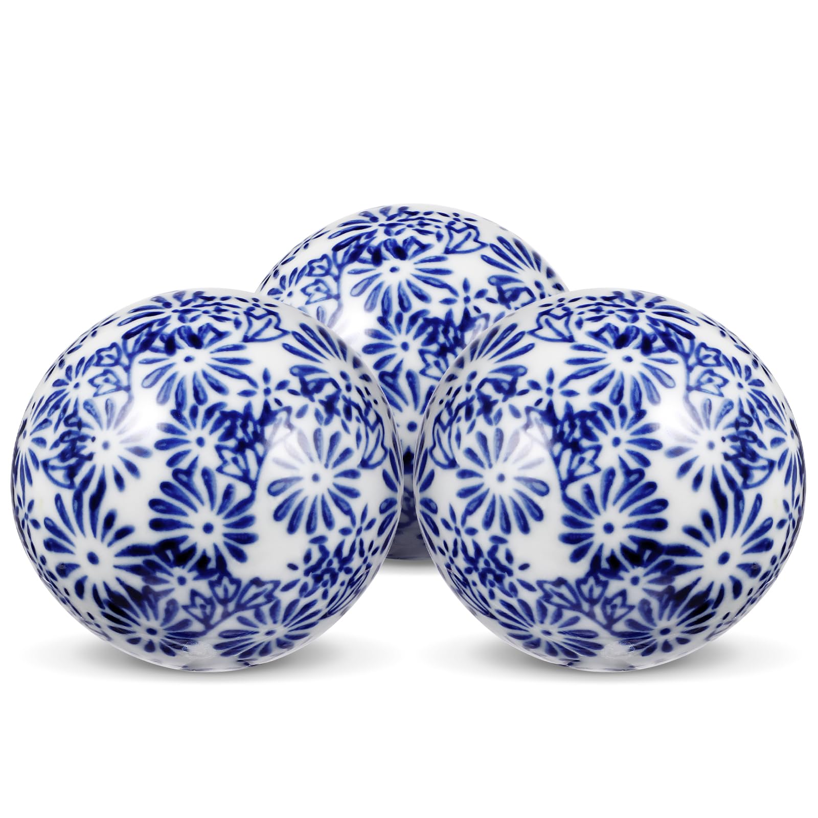 Toddmomy 3pcs Chinoiserie Ceramic Balls Decorative Porcelain Balls Ceramic Round Orbs for Bowl Vase Table Centerpiece Decor(5CM, Blue, Random Style)