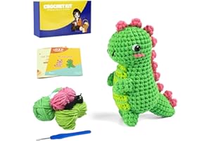 Marribol Crochet Kit for Beginners,Learn to Crochet Starter Kit with Step-by-Step Video Tutorials,Crochet Animal Kit for Adults Kids,Dinosaur Crochet Kit with Beginner-Friendly Yarn-Crochet Dinosaur