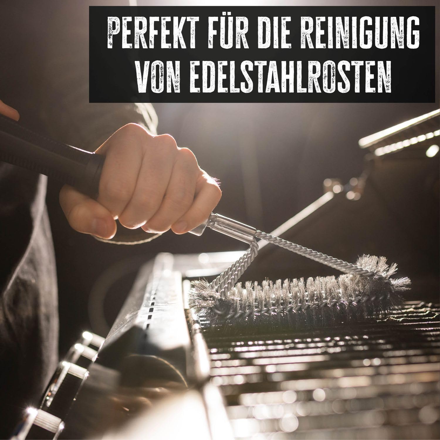 2X Grillfürst Premium Grillbürste mit Edelstahl Borsten, 45 cm - Grill Reinigungsbürste für Grillrost, Grillrost Bürste mit langem 3-Fach Bürstenkopf 4